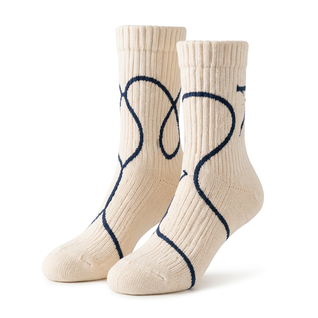 Ivory navy curve socks on pure white