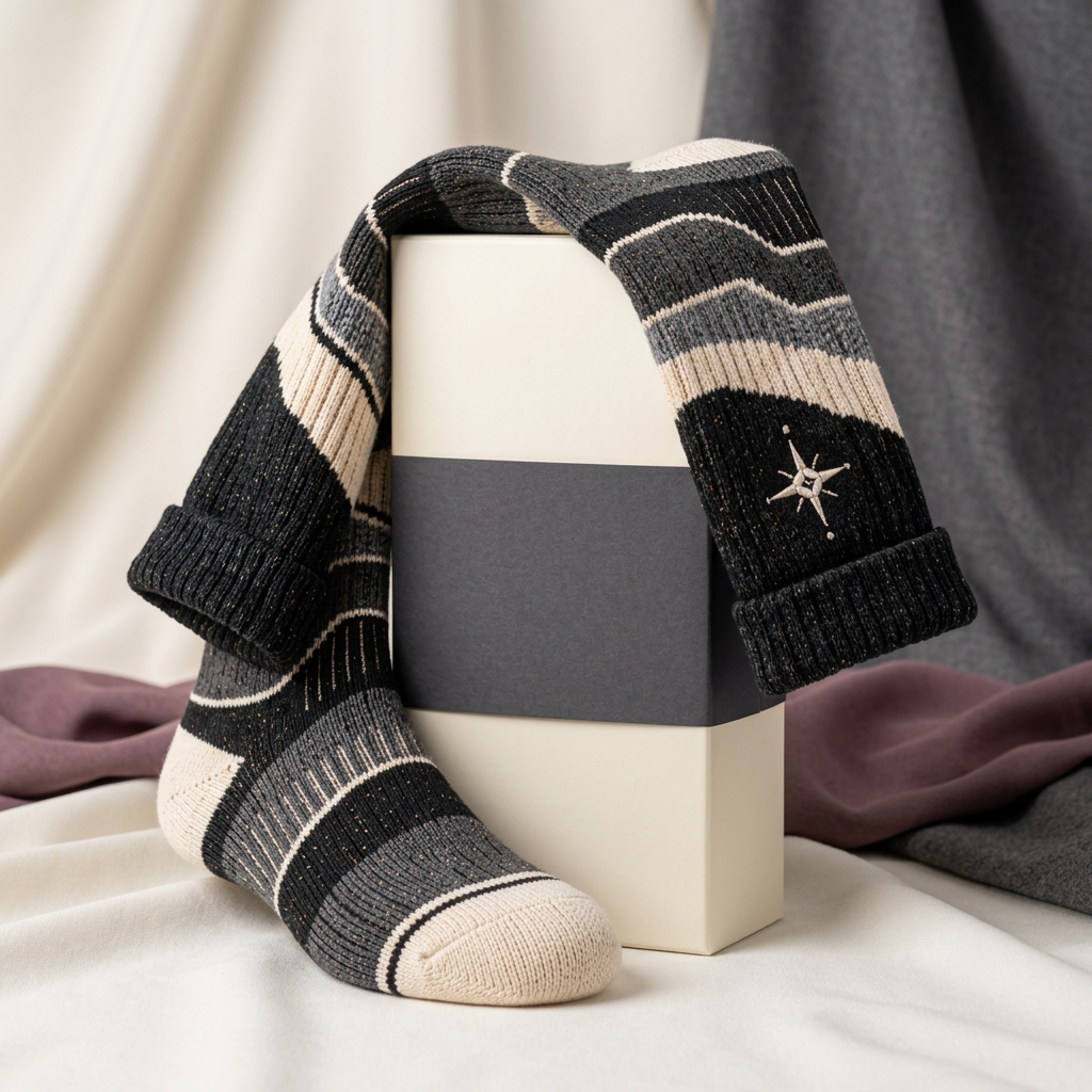 Contour socks with unbranded ivory charcoal packaging