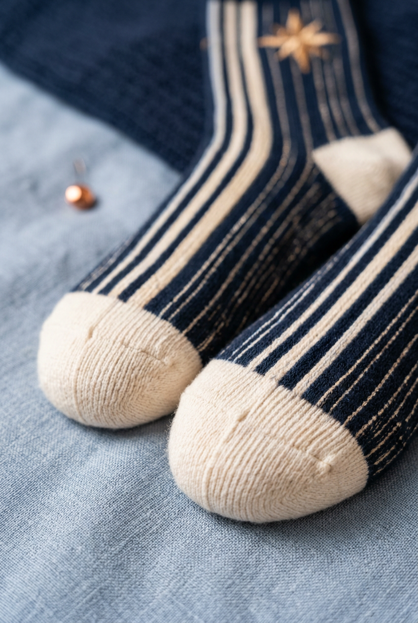 Ivory toe heel and striped knitted foot detail