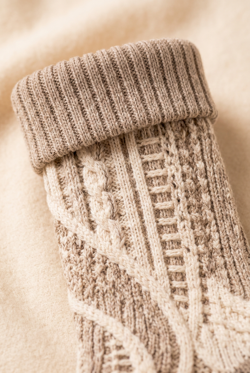 Folded oatmeal ribbed cuff detail