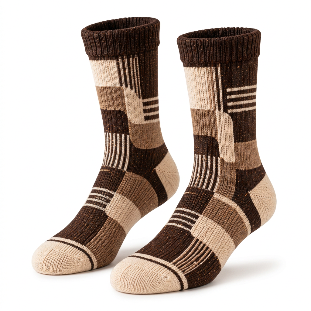 Brown mocha cream patchwork socks on white