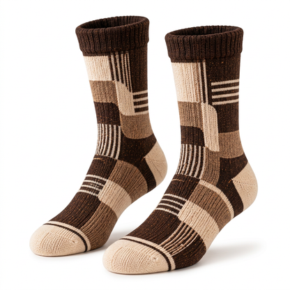 Brown mocha cream patchwork socks on white