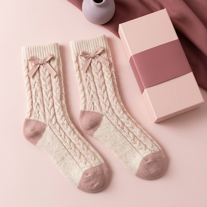 Pink bow socks overhead hero
