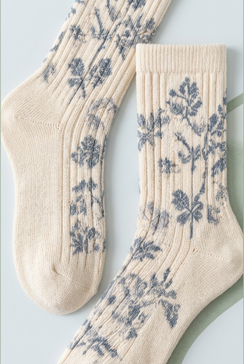 Blue-gray botanical flowers leaves and stems detail