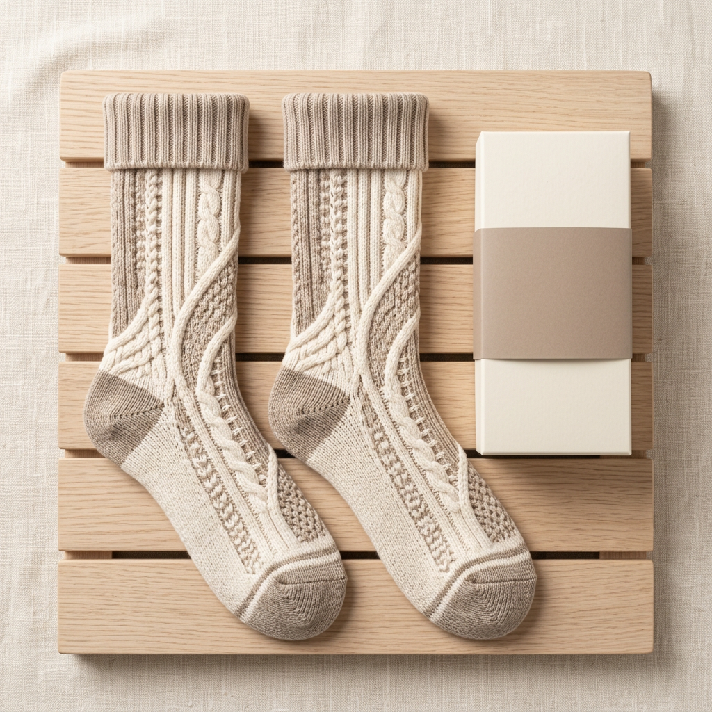 Two-tone cable socks overhead