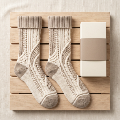Two-tone cable socks overhead