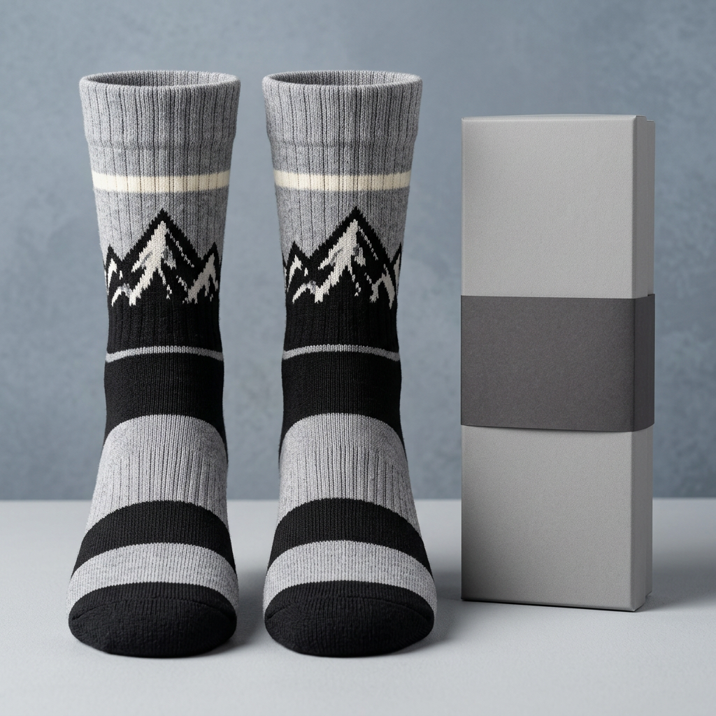 Heather gray mountain crew socks hero