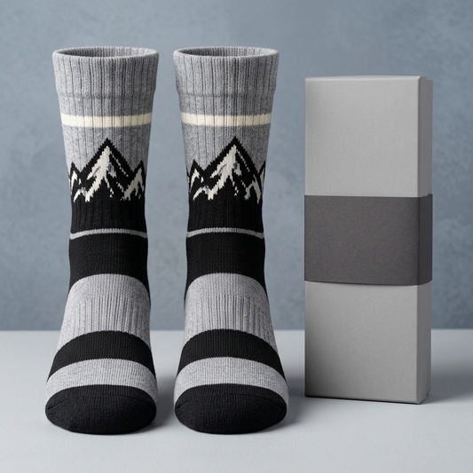 Heather gray mountain crew socks hero