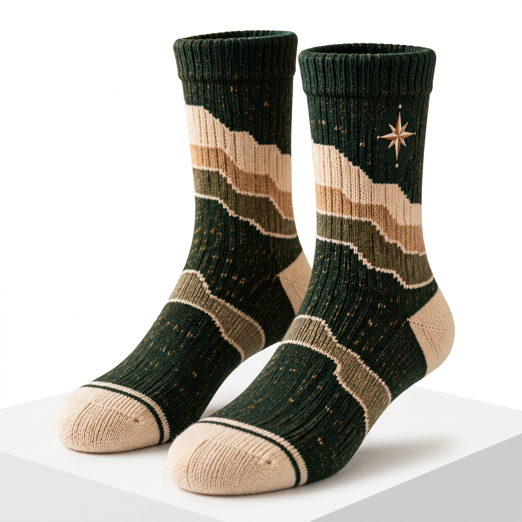 Green compass-star socks on pure white background