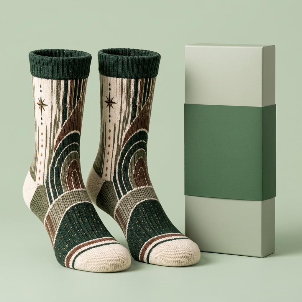 Forest green ivory brown olive contour stripe socks hero