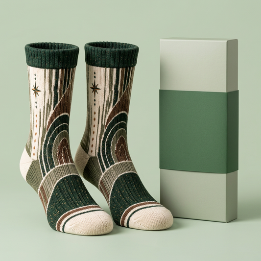 Forest green ivory brown olive contour stripe socks hero