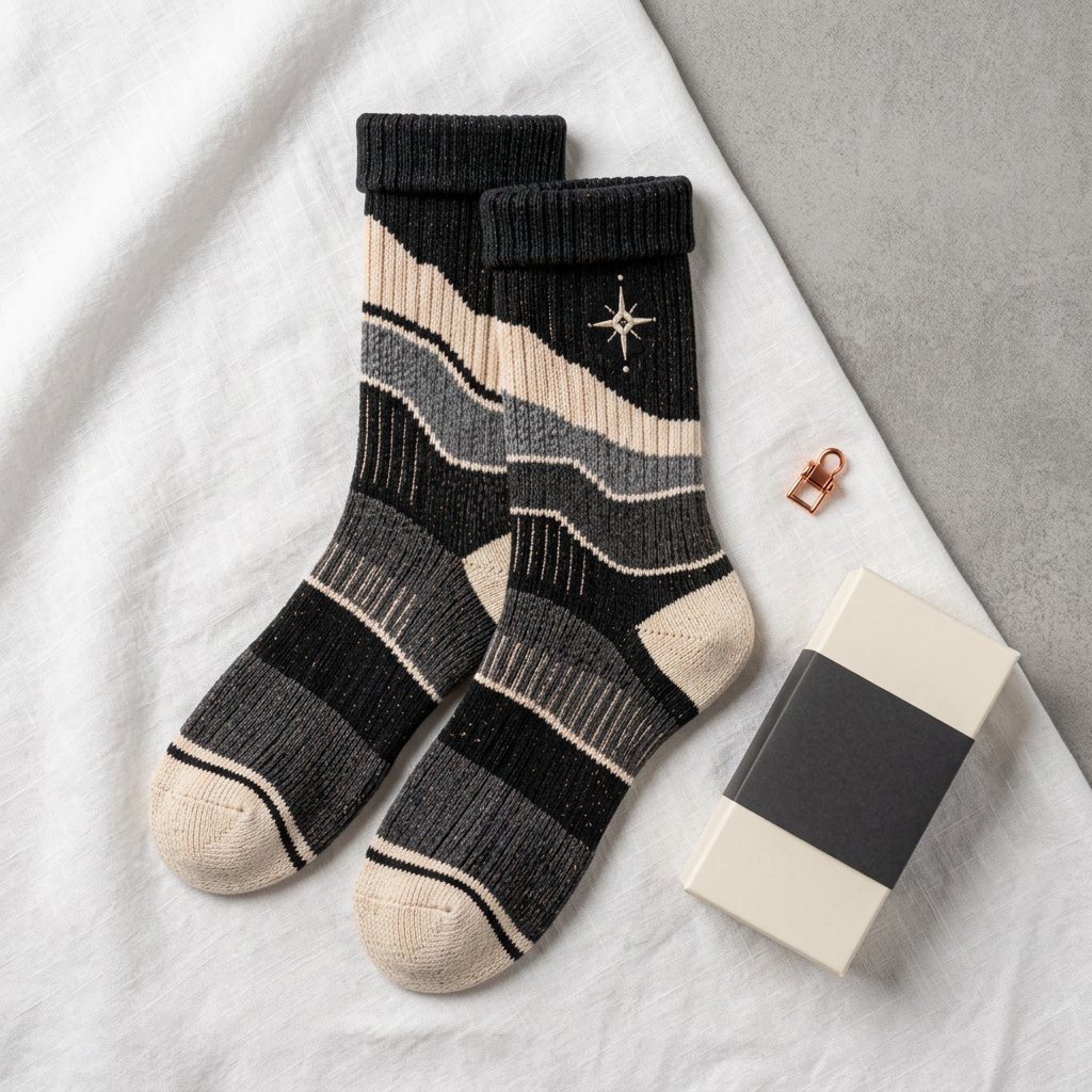 New black gray ivory socks overhead hero