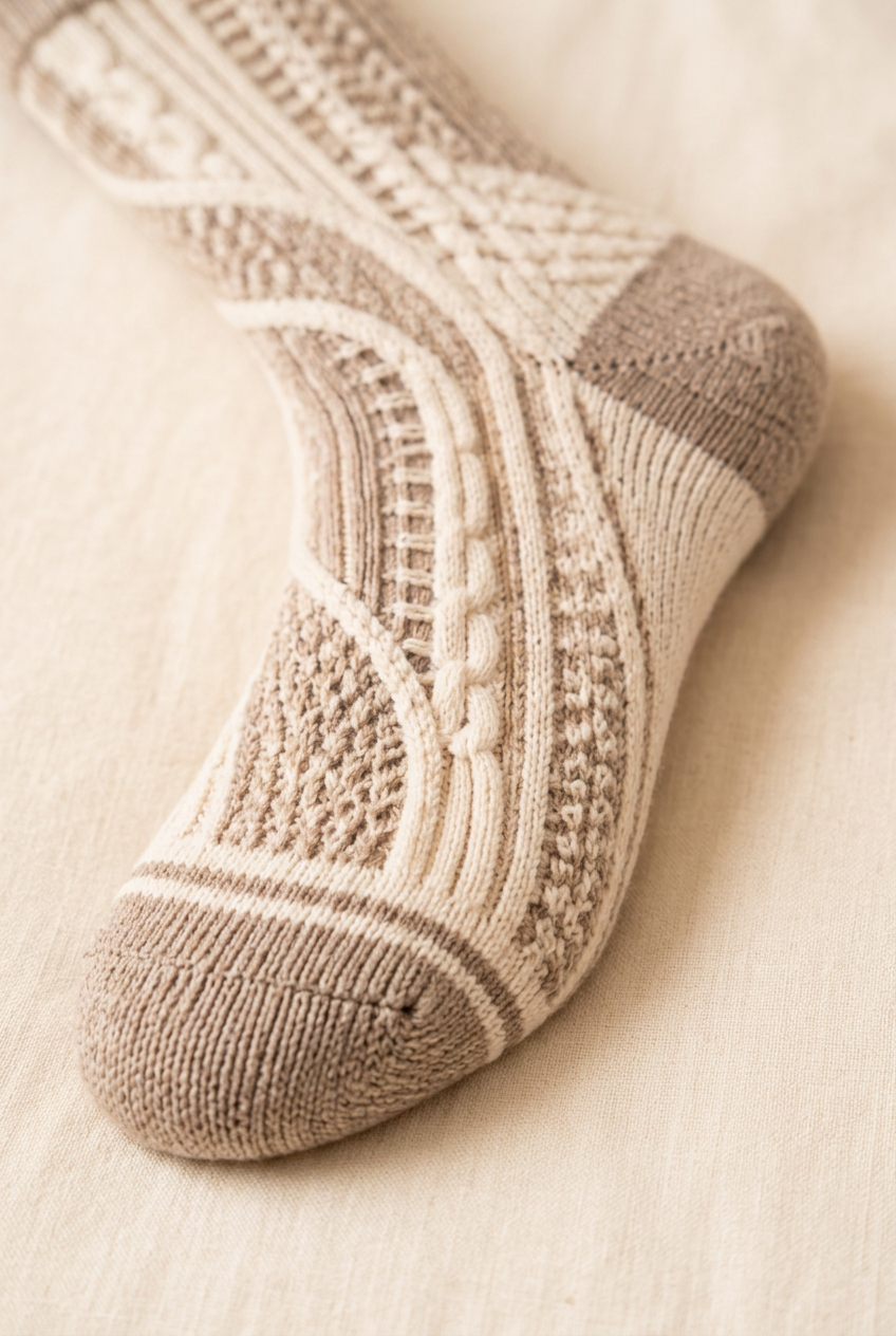 Taupe toe pale border and patterned foot