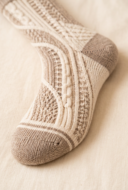 Taupe toe pale border and patterned foot