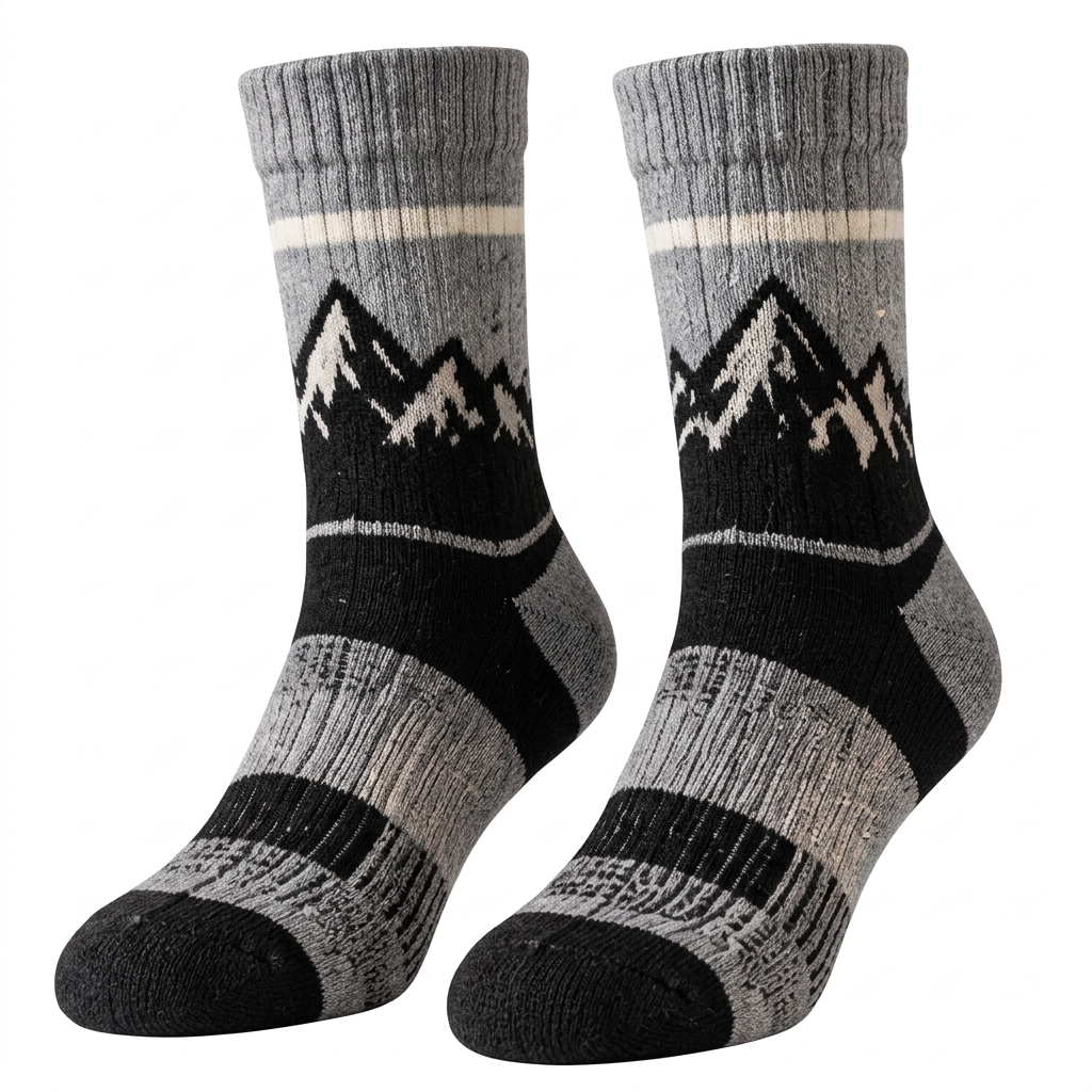 Gray mountain crew socks on pure white background