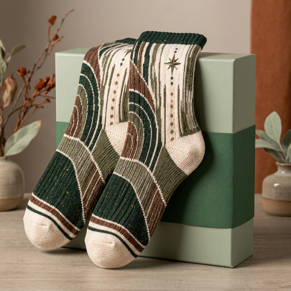Green stripe socks with blank green packaging