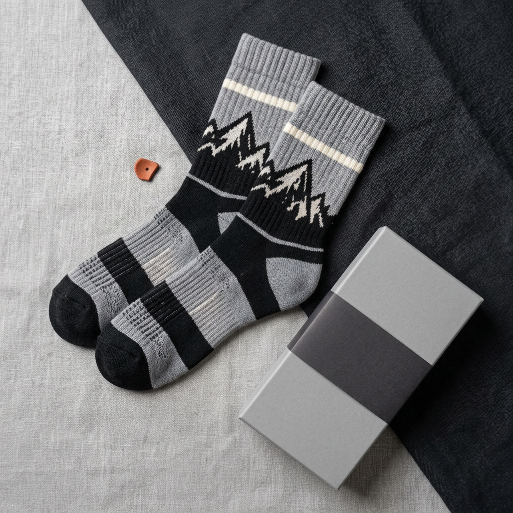 Gray black mountain socks overhead hero