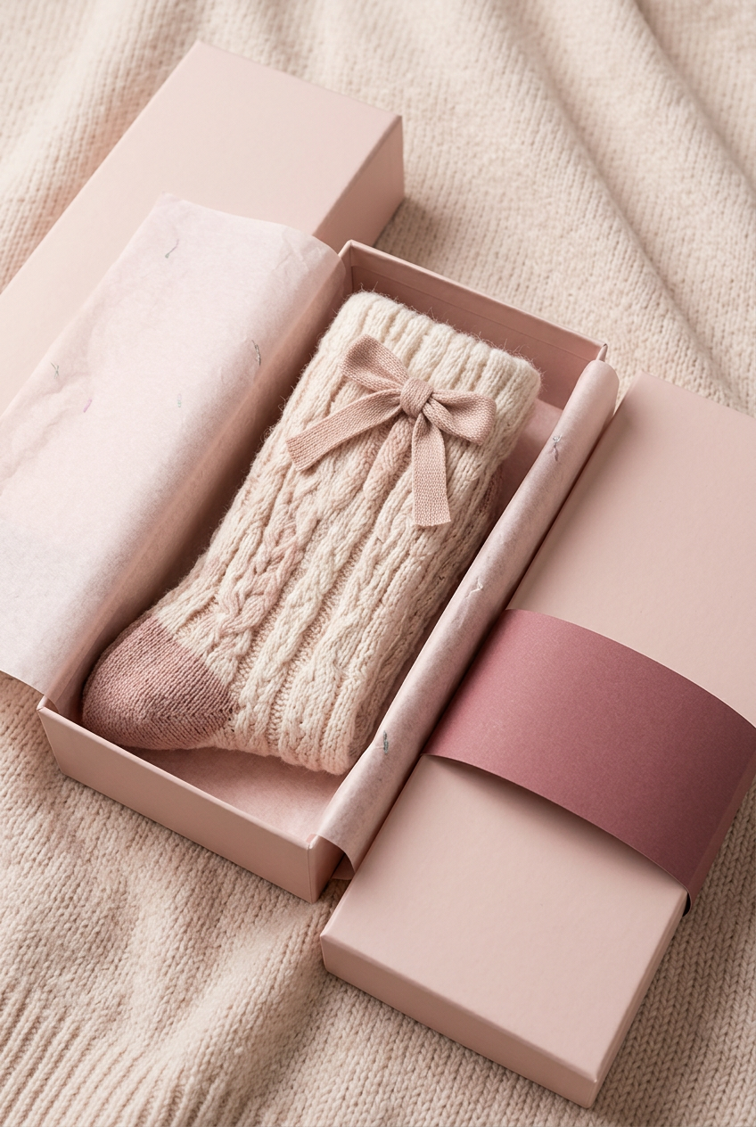 Unbranded pale pink box with deep dusty pink band