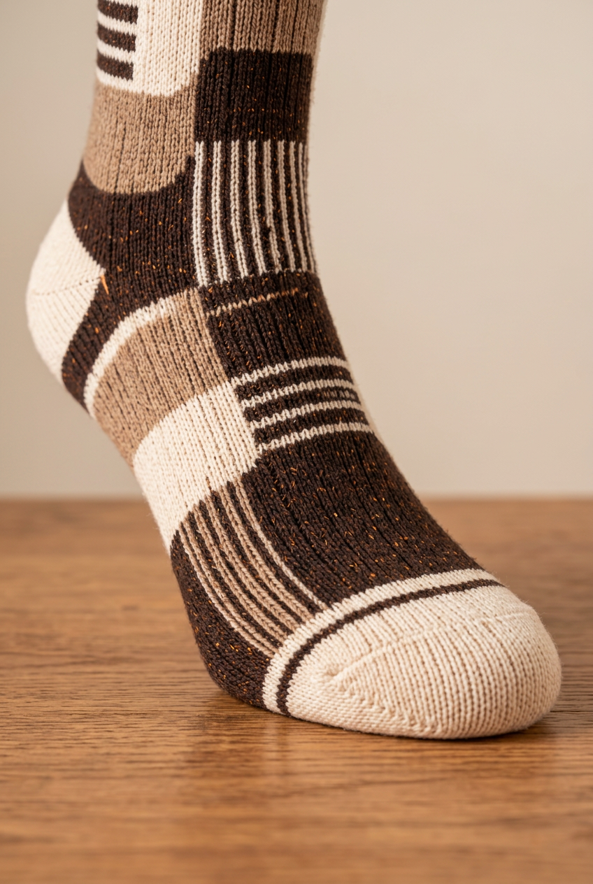 Cream toe brown border and patchwork foot detail