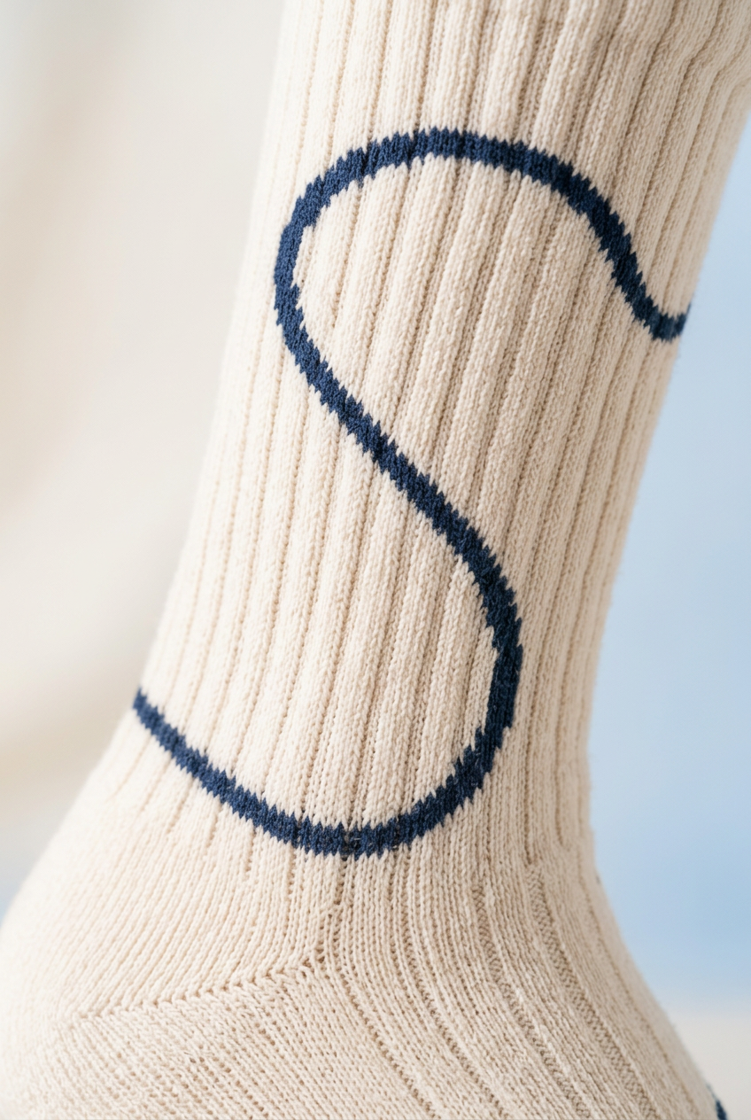 Navy flowing curve on ivory ribbed shaft