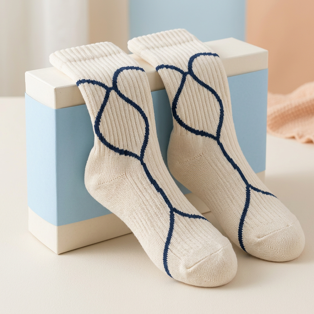 Navy curve socks with ivory powder blue plain packaging