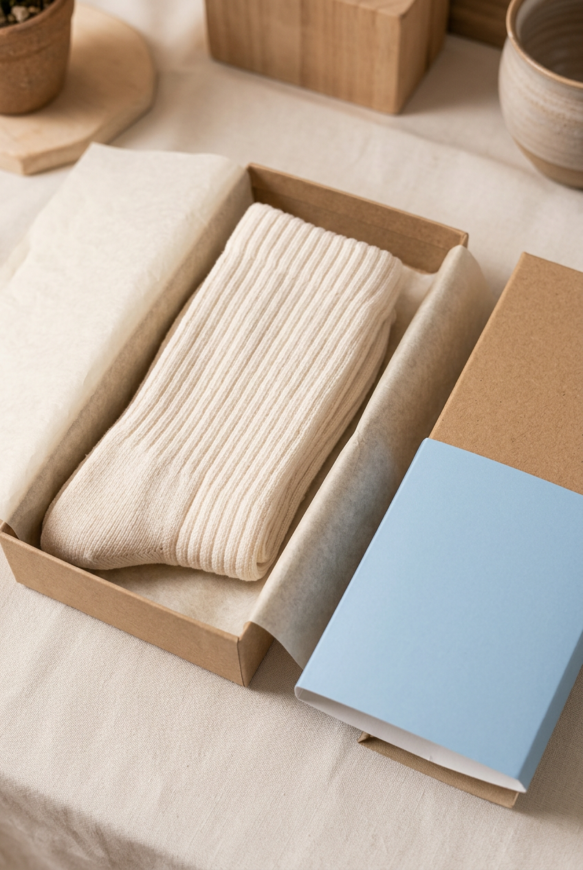 Ivory curve socks in unbranded powder blue ivory box