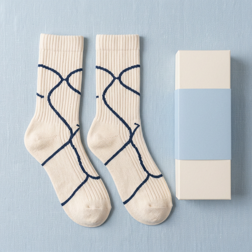 Ivory navy line socks overhead pale blue styling