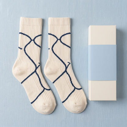 Ivory navy line socks overhead pale blue styling