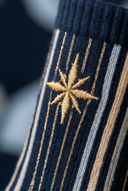 Golden compass-star decorative motif detail